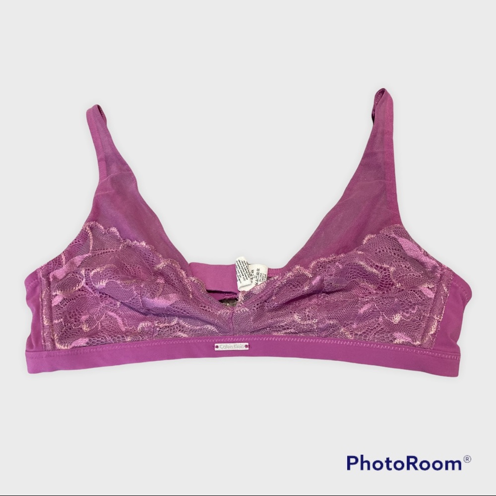 ⬇️18 Calvin Klein Bra Bralette Lace Triangle Sheer F3295 Purple Violet Wireless